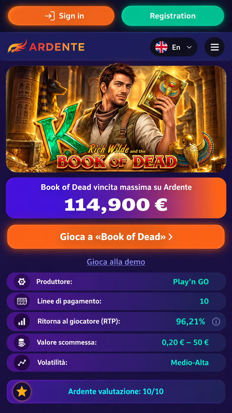 Anteprima della pagina di affiliazione di Ardente Casino